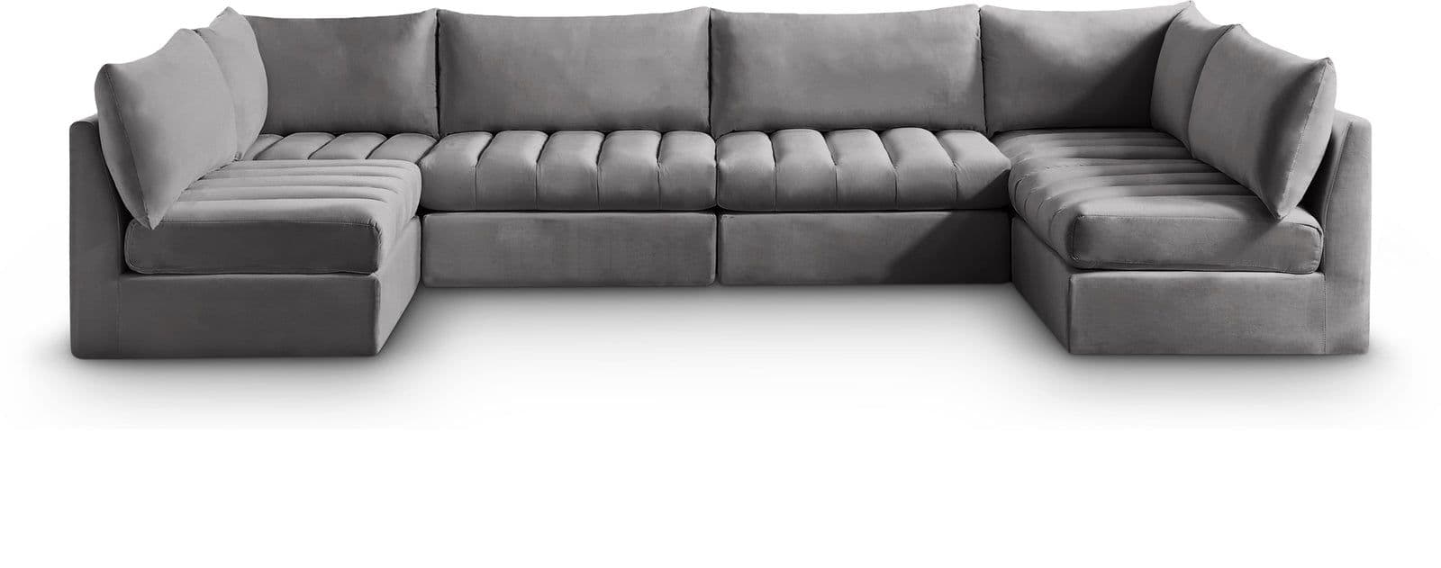 Rowan 140" Grey Velvet Upholstered Sectional, 6-Piece (Style 2)