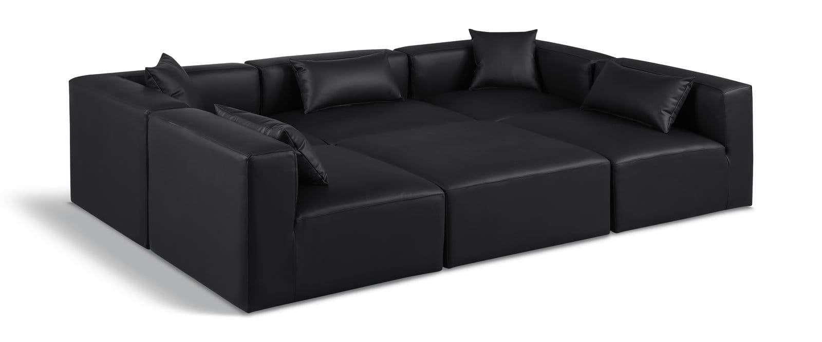 Farrah 108" Black Vegan Leather Upholstered Sectional, 6-Piece