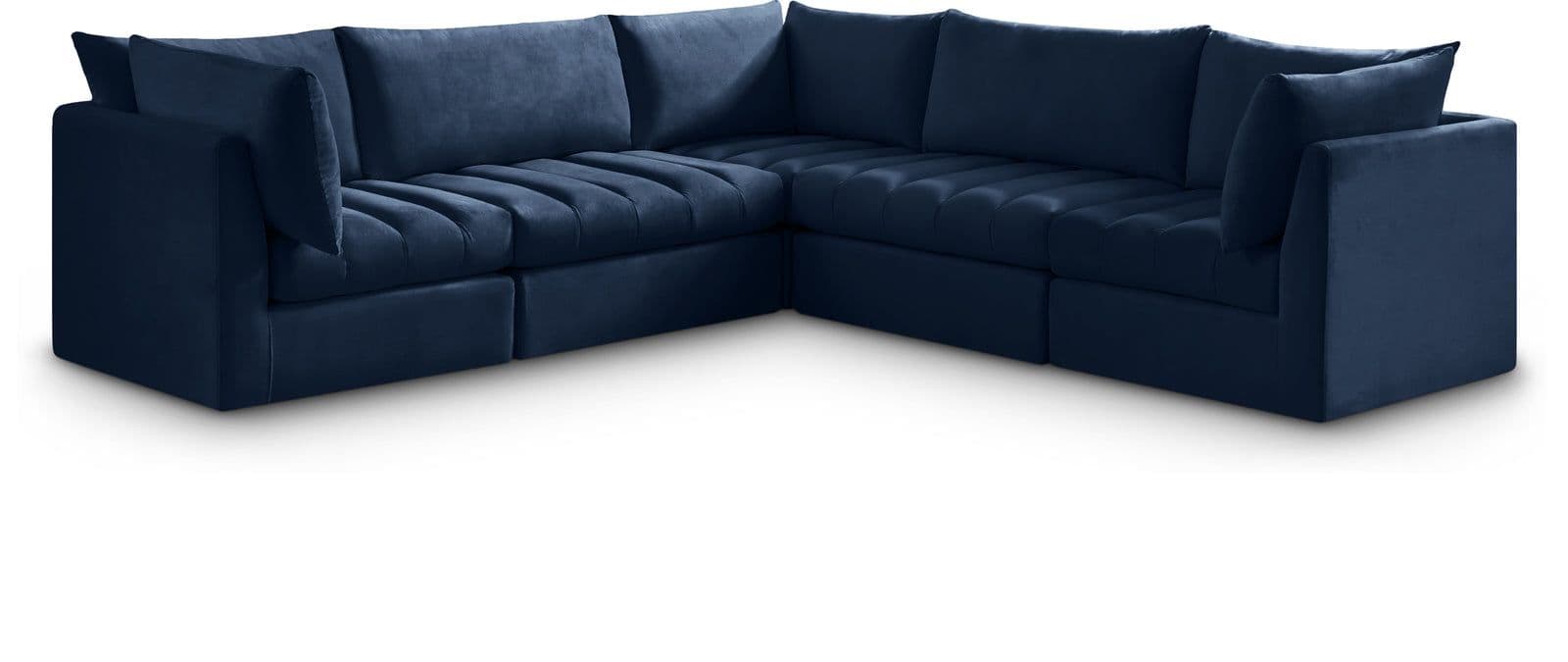 Rowan 103" Navy Velvet Upholstered Sectional, 5-Piece