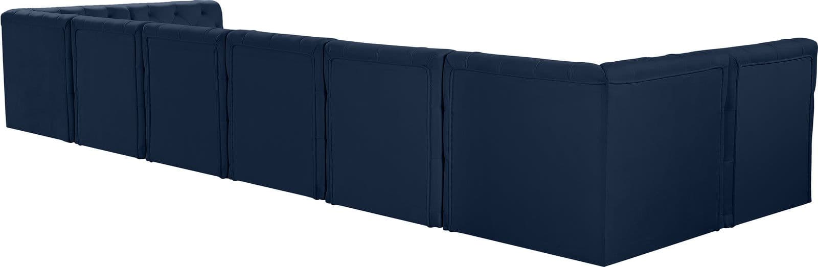 Faye 186" Navy Velvet Upholstered Sectional, 8-Piece