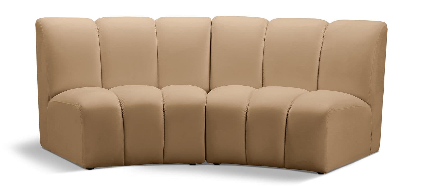 Isolde 83" Camel Velvet Upholstered Sectional, 2-Piece