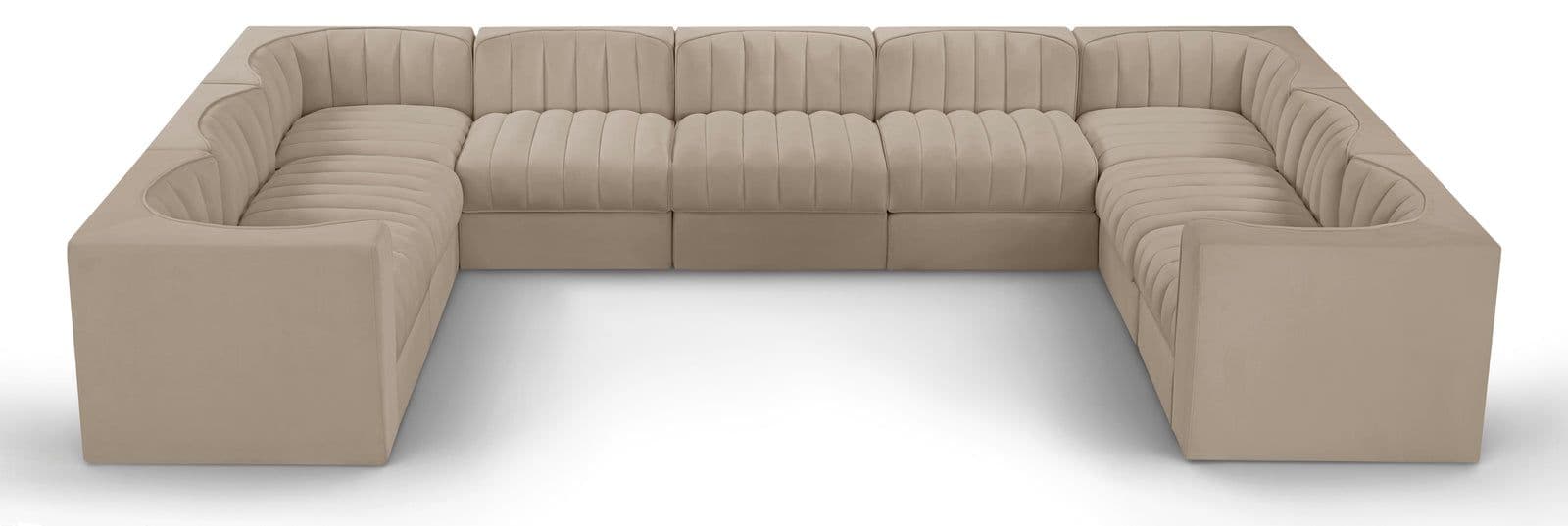 Talia Beige Velvet Performance Fabric Upholstered Sectional, 9-Piece (Style 2)
