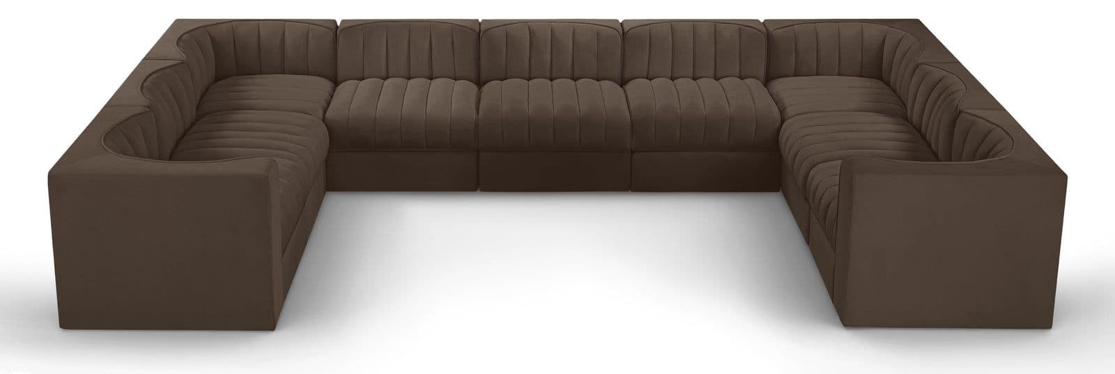Talia Brown Velvet Performance Fabric Upholstered Sectional, 9-Piece (Style 2)