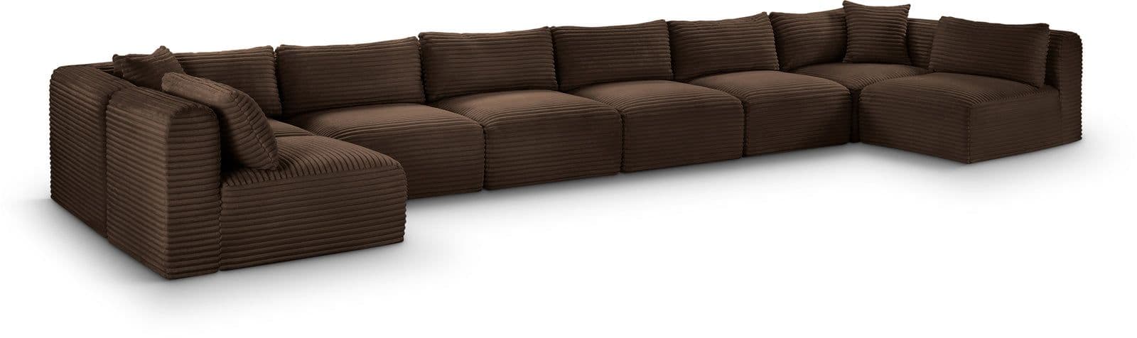 Faye 202" Brown Corduroy Performance Fabric Upholstered Sectional, 8-Piece