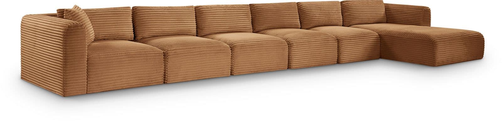 Faye 207" Saddle Corduroy Performance Fabric Upholstered Sectional, 6-Piece