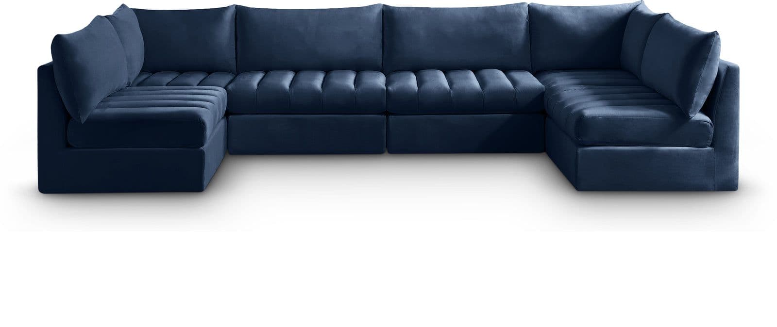Rowan 140" Navy Velvet Upholstered Sectional, 6-Piece (Style 2)