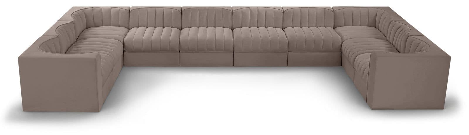 Talia Taupe Velvet Performance Fabric Upholstered Sectional, 10-Piece
