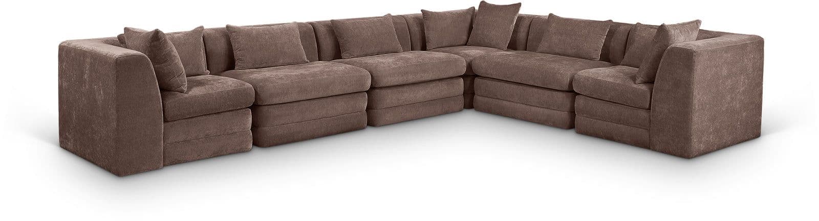 Willow 152" Brown Chenille Fabric Upholstered 6Pc. Sectional, 6-Piece