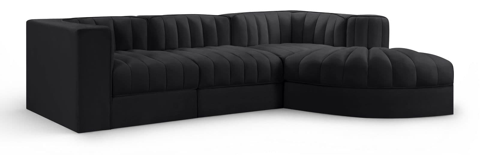 Talia Black Velvet Performance Fabric Upholstered Sectional, 4-Piece (Style 3)