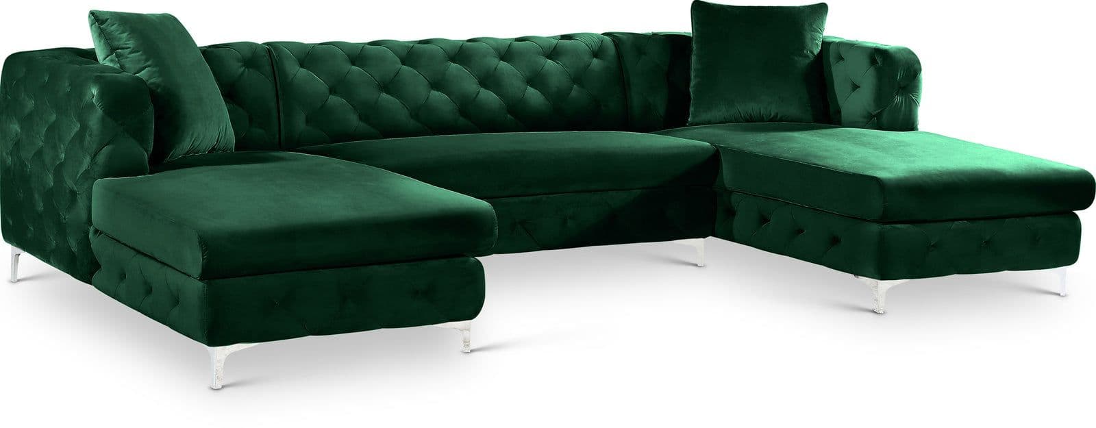 Greer 127" Green Velvet Upholstered Sectional, 3-Piece