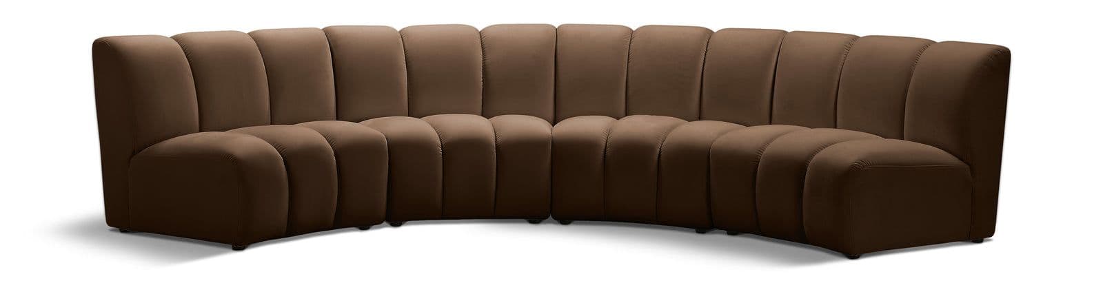 Isolde 148" Brown Velvet Upholstered Sectional, 4-Piece