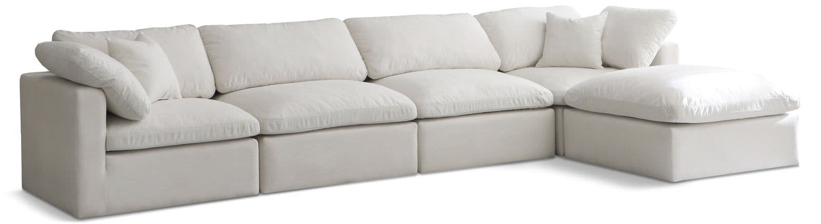 Selene 140" Cream Velvet Upholstered Standard Comfort Sectional, 5-Piece