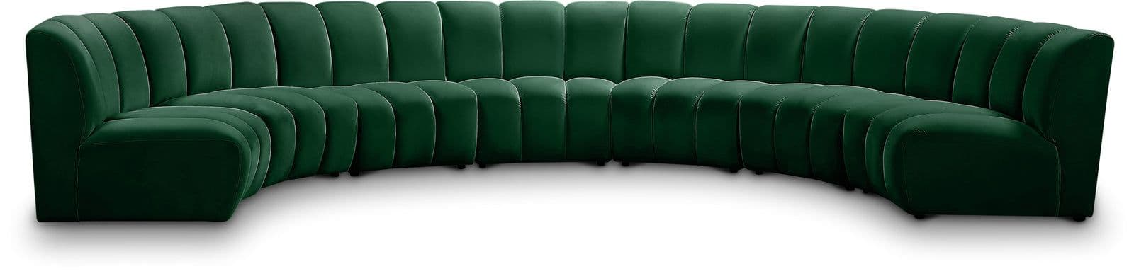 Isolde 178" Green Velvet Upholstered Sectional, 7-Piece