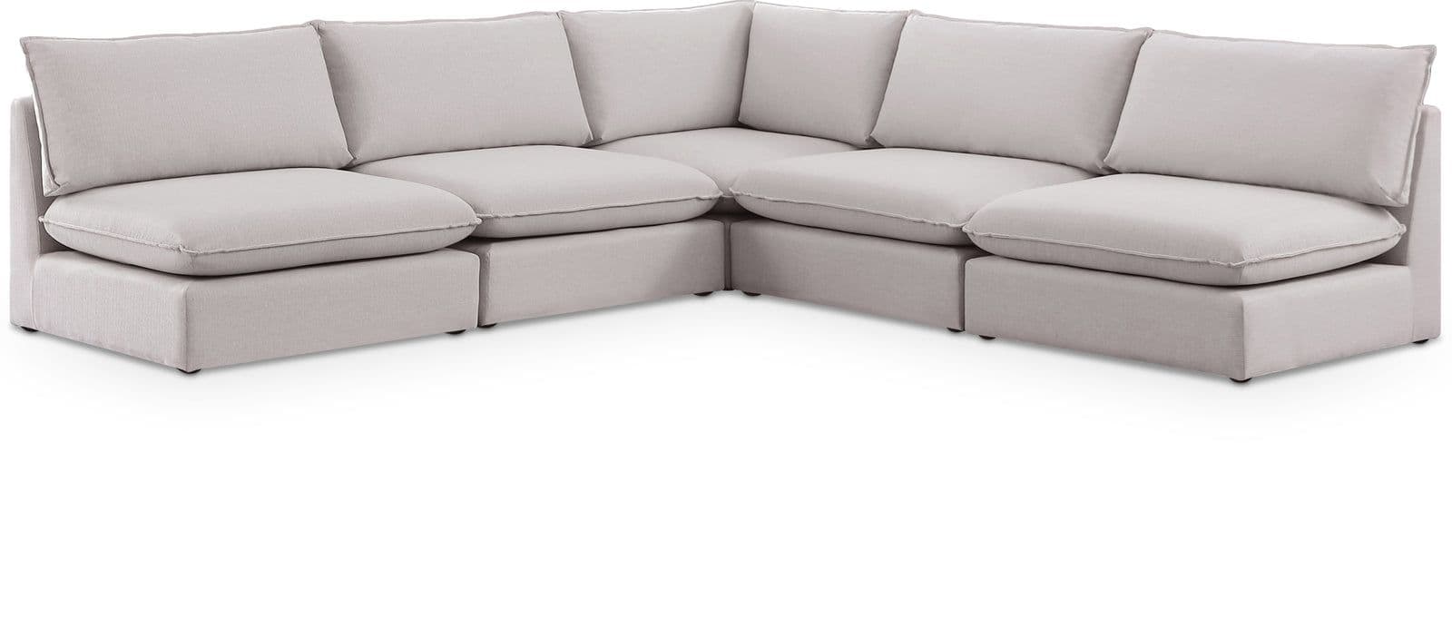 Linden 120" Beige Linen Textured Fabric Upholstered Sectional, 5-Piece