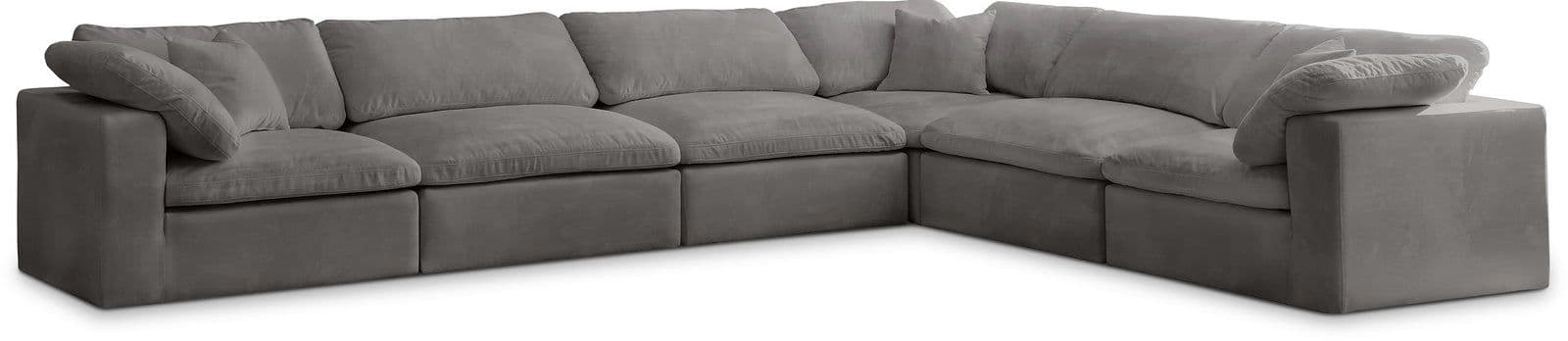 Florence 158" Grey Velvet Upholstered Overstuffed Fiber Filled Comfort Sectional, 6-Piece