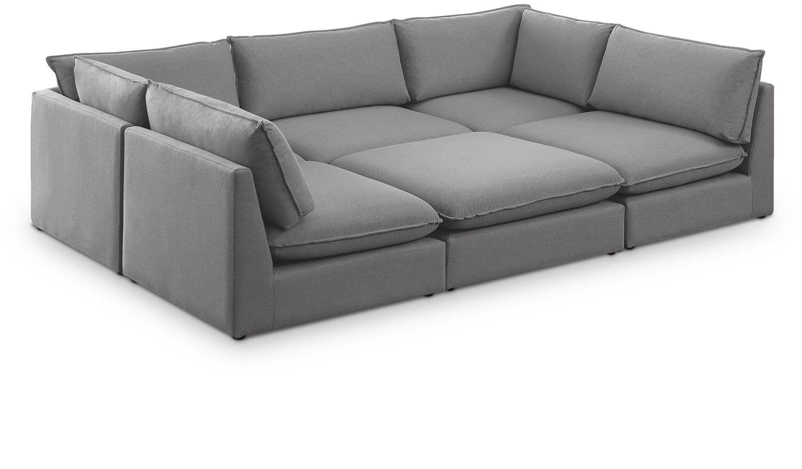 Linden 120" Grey Linen Textured Fabric Upholstered Sectional, 6-Piece