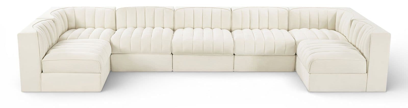 Talia Cream Velvet Performance Fabric Upholstered Sectional, 7-Piece (Style 2)