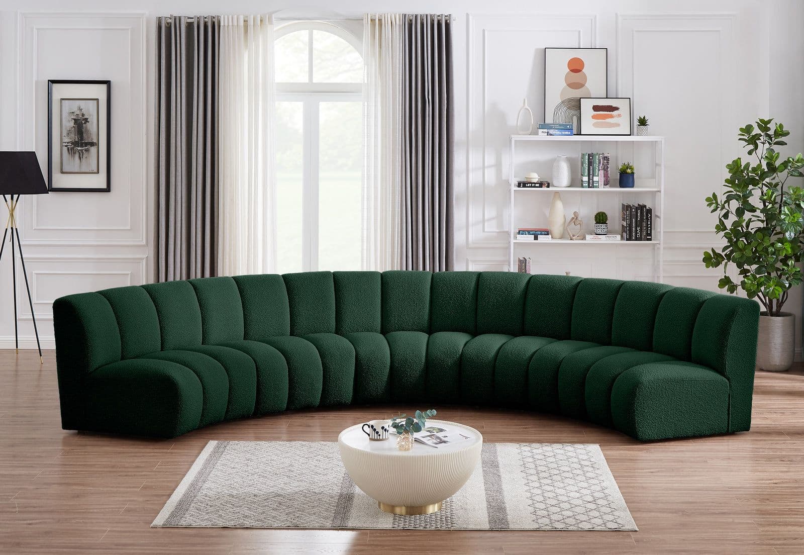 Isolde 167" Green Boucle Fabric Upholstered Sectional, 5-Piece