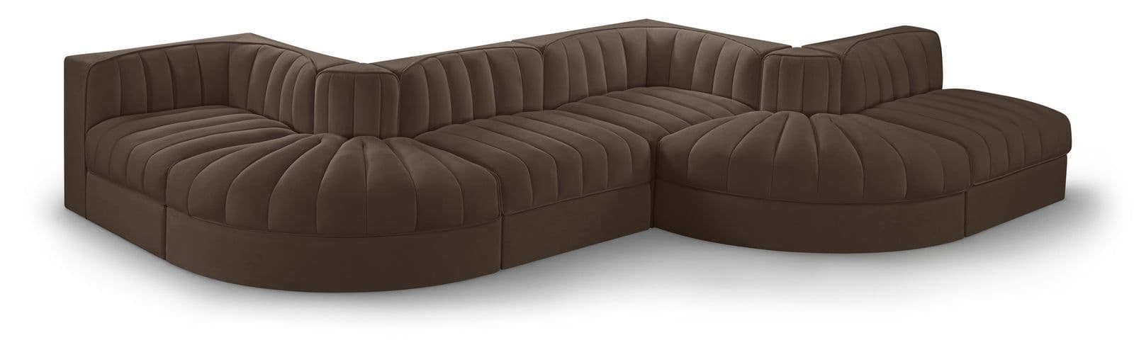 Talia Brown Velvet Performance Fabric Upholstered Sectional, 6-Piece (Style 6)
