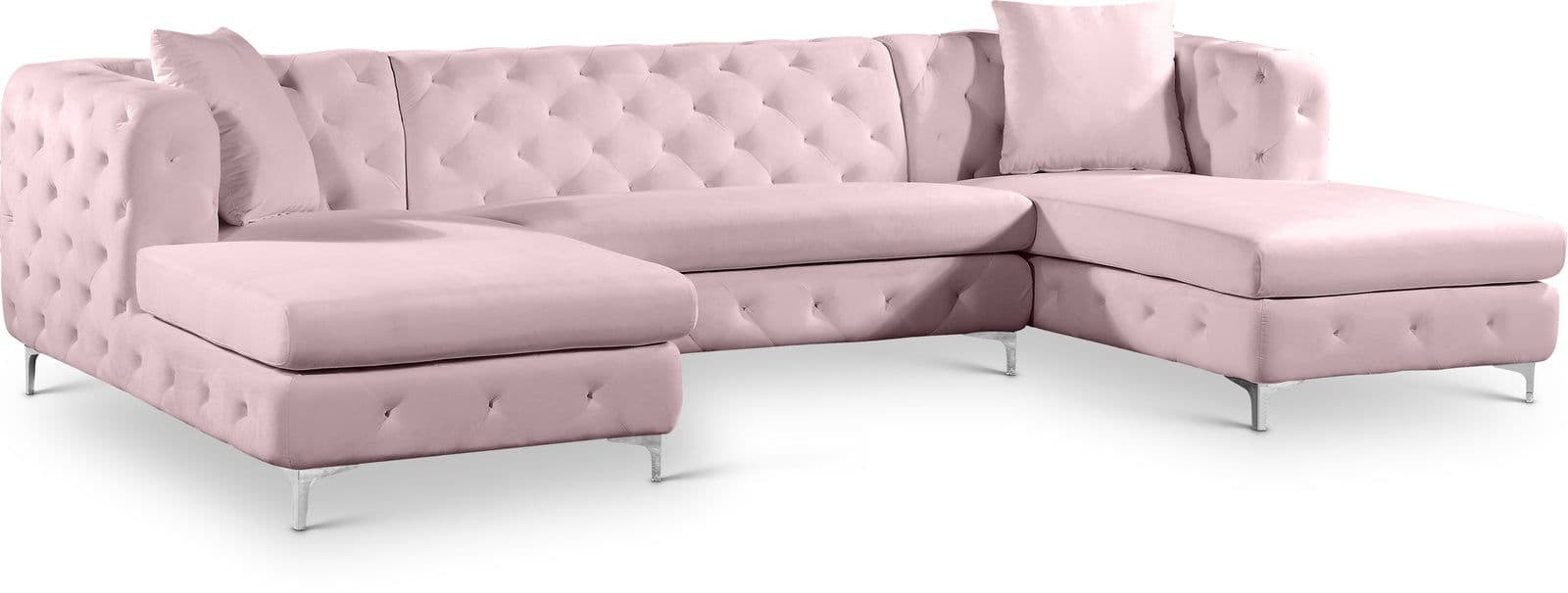Greer 127" Pink Velvet Upholstered Sectional, 3-Piece
