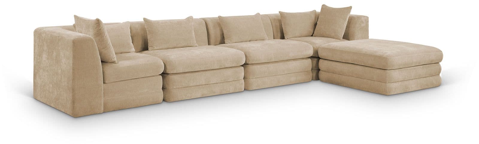 Willow 152" Beige Chenille Fabric Upholstered 5Pc. Sectional, 5-Piece
