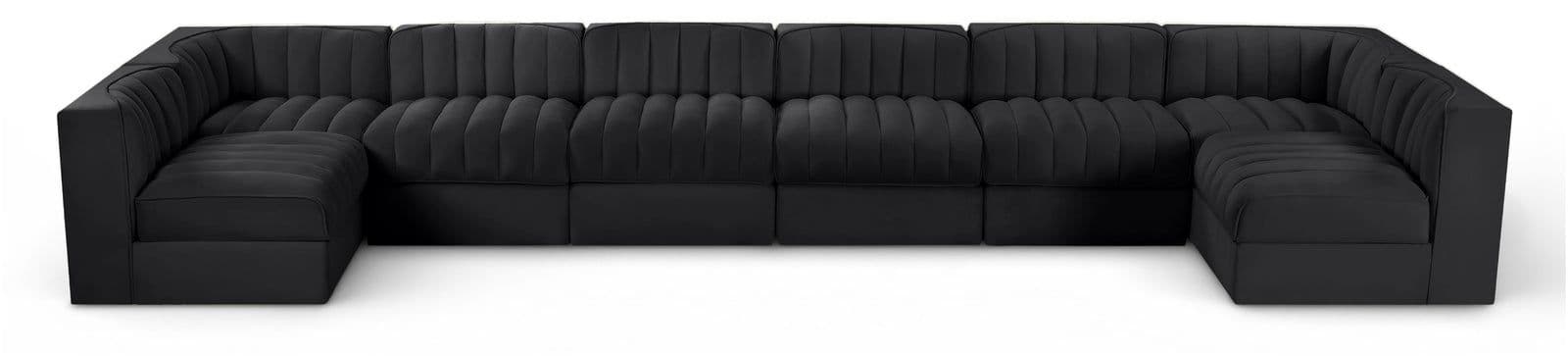 Talia Black Velvet Performance Fabric Upholstered Sectional, 8-Piece