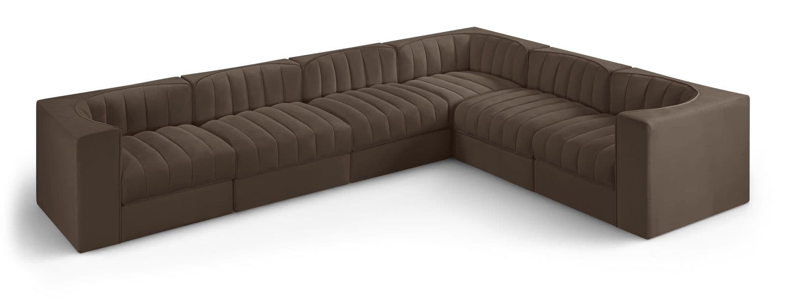 Talia Brown Velvet Performance Fabric Upholstered Sectional, 6-Piece (Style 4)