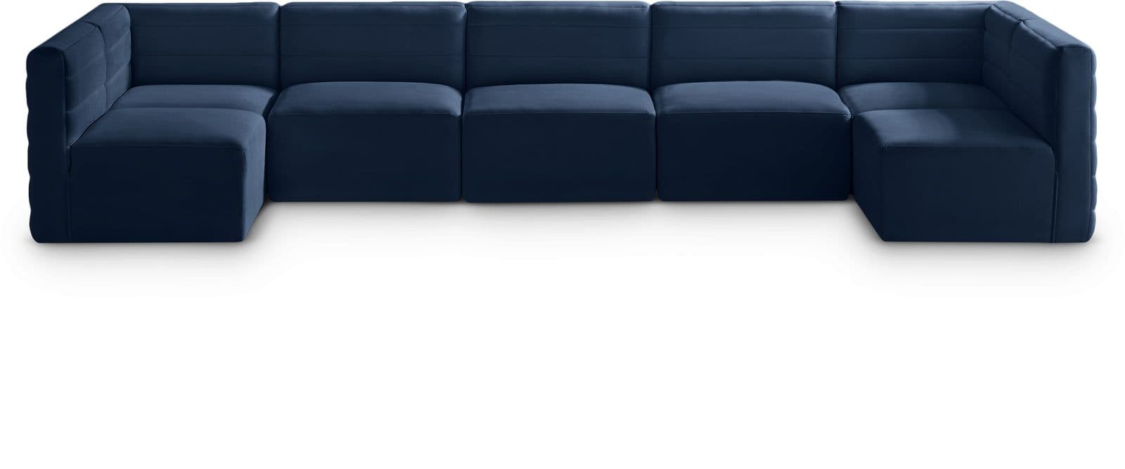 Opal 157" Navy Velvet Upholstered Comfort Sectional, 7-Piece