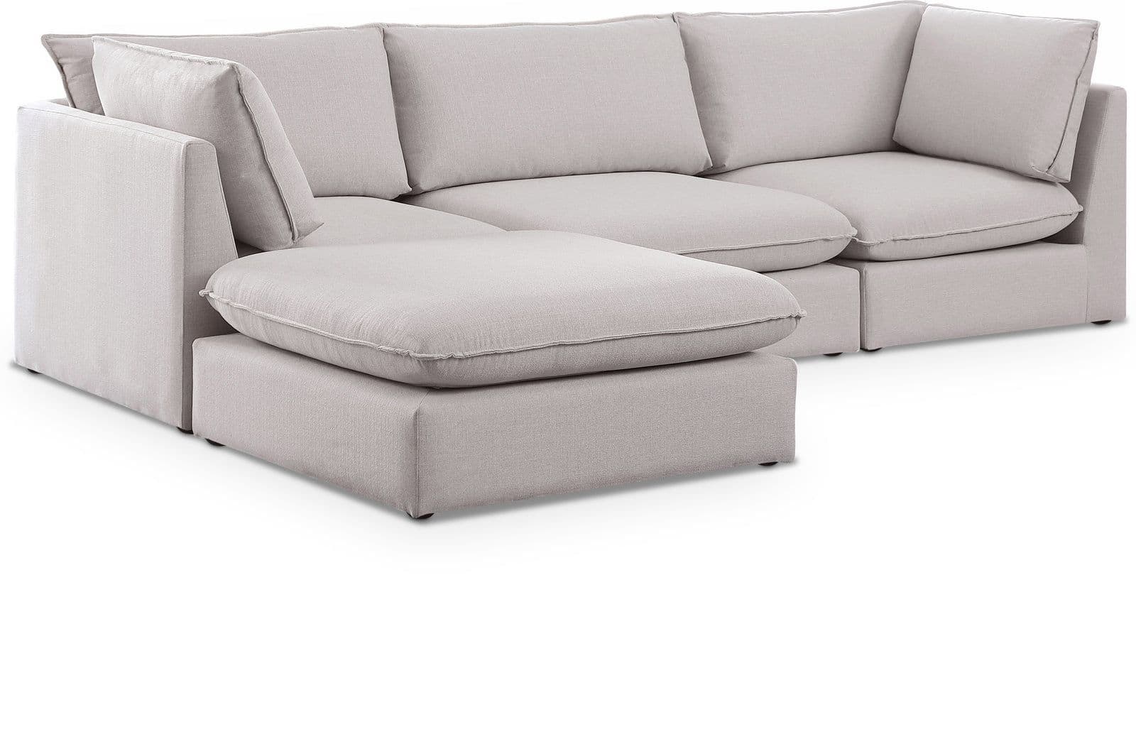 Linden 120" Beige Linen Textured Fabric Upholstered Sectional, 4-Piece (Style 2)