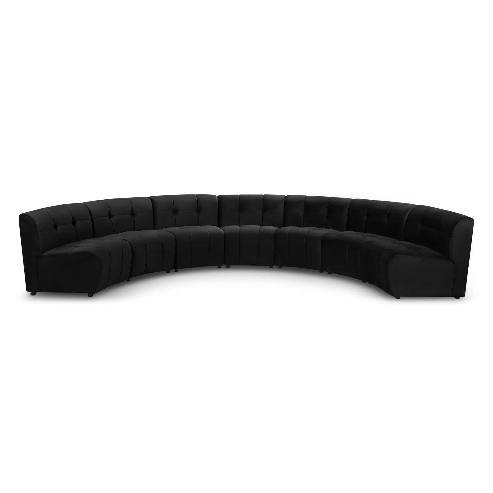 Kira 169.5" Black Velvet Upholstered Sectional, 7-Piece
