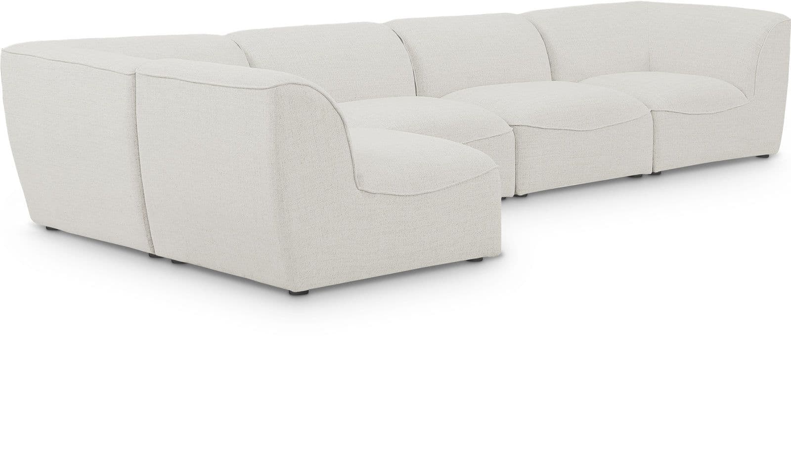 Greer 142" Cream Linen Textured Fabric Upholstered Sectional, 5-Piece (Style 2)