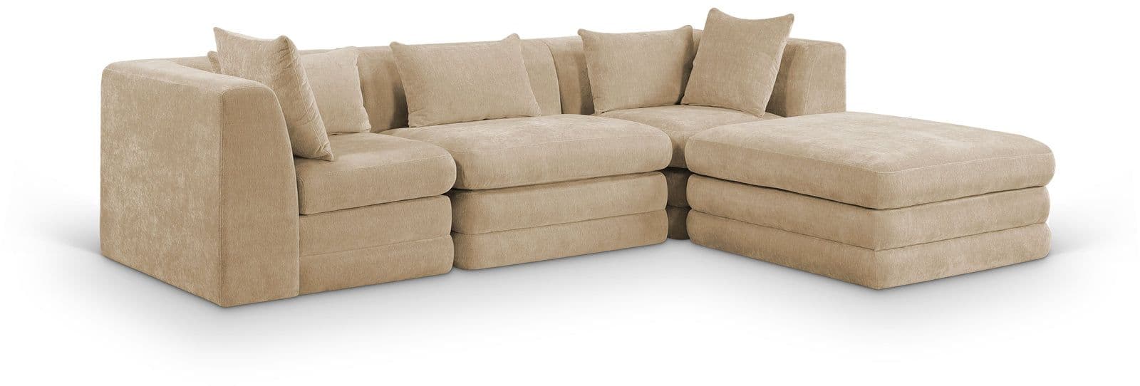 Willow 114" Beige Chenille Fabric Upholstered 4Pc. Sectional, 4-Piece