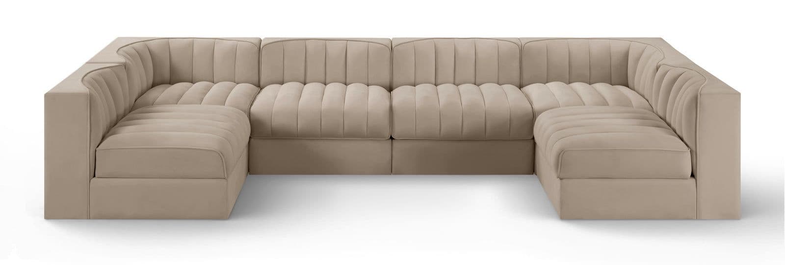 Talia Beige Velvet Performance Fabric Upholstered Sectional, 6-Piece