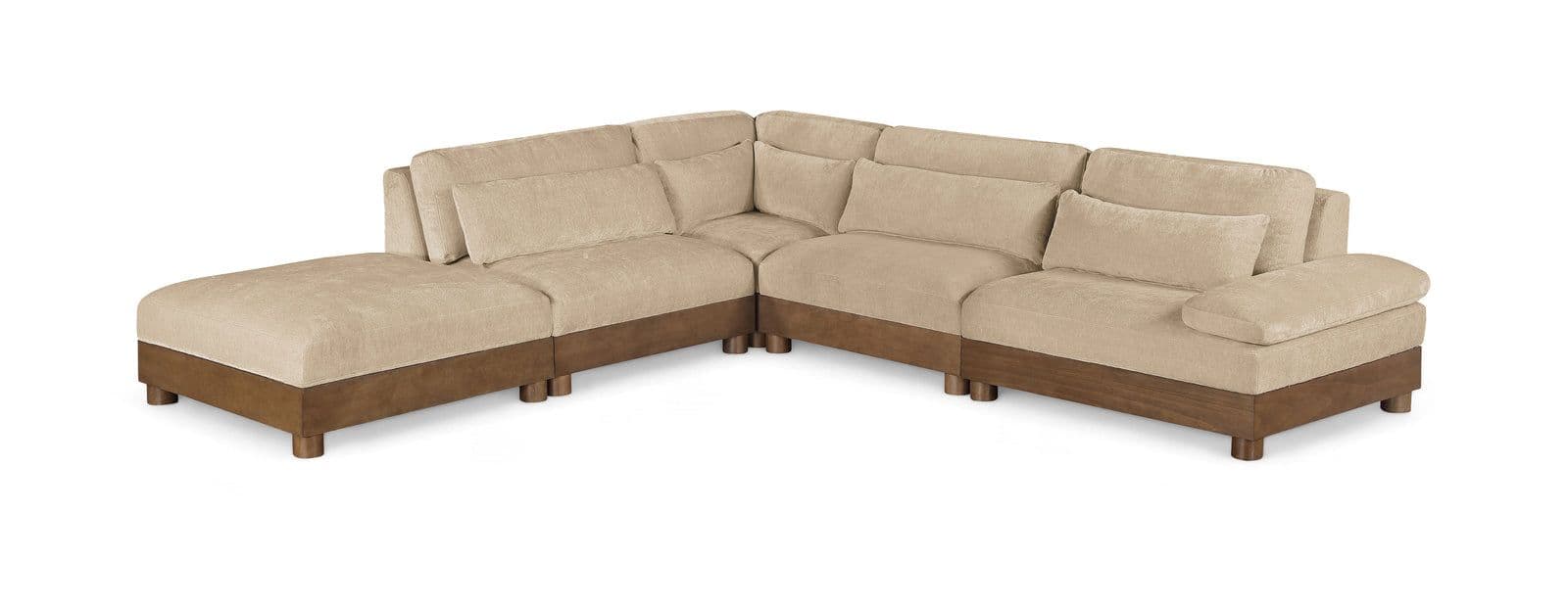 Kira 127.75" Beige Chenille Fabric Upholstered Sectional, 5-Piece (Style 2)