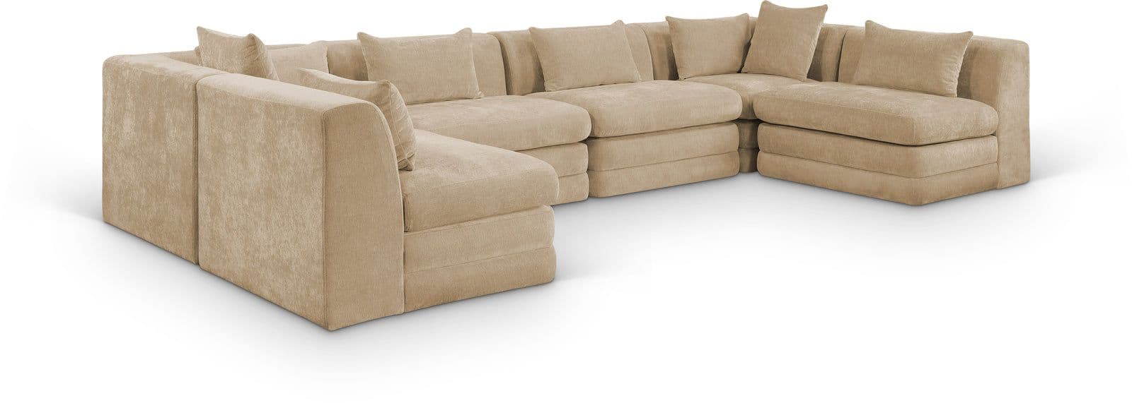 Willow 152" Beige Chenille Fabric Upholstered 6Pc. Sectional, 6-Piece (Style 3)