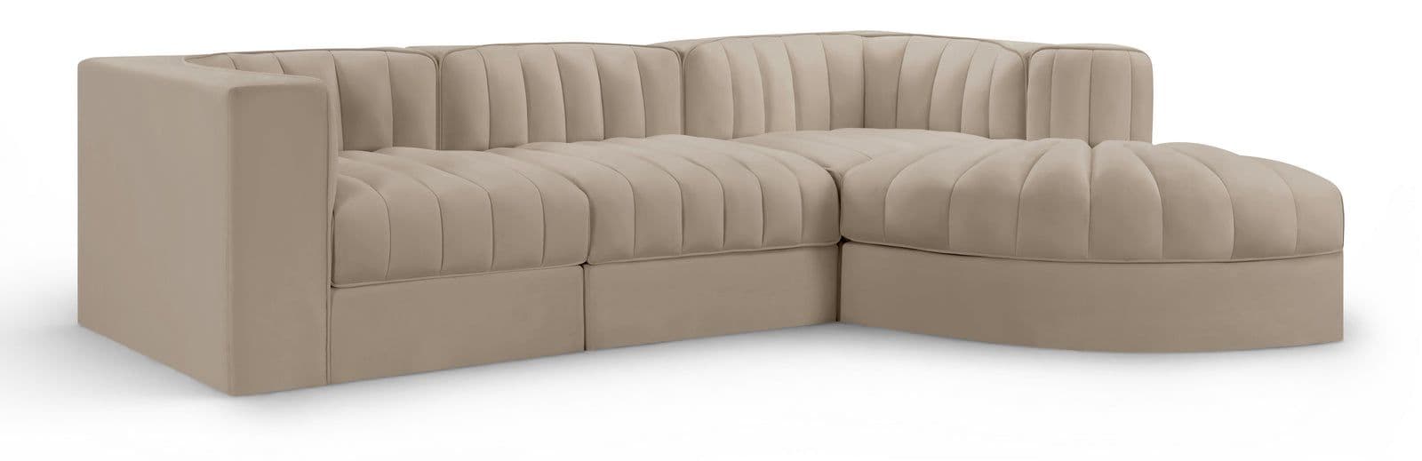 Talia Beige Velvet Performance Fabric Upholstered Sectional, 4-Piece (Style 3)