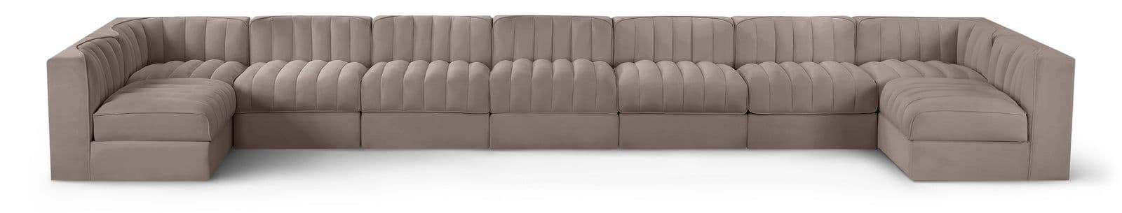 Talia Taupe Velvet Performance Fabric Upholstered Sectional, 9-Piece