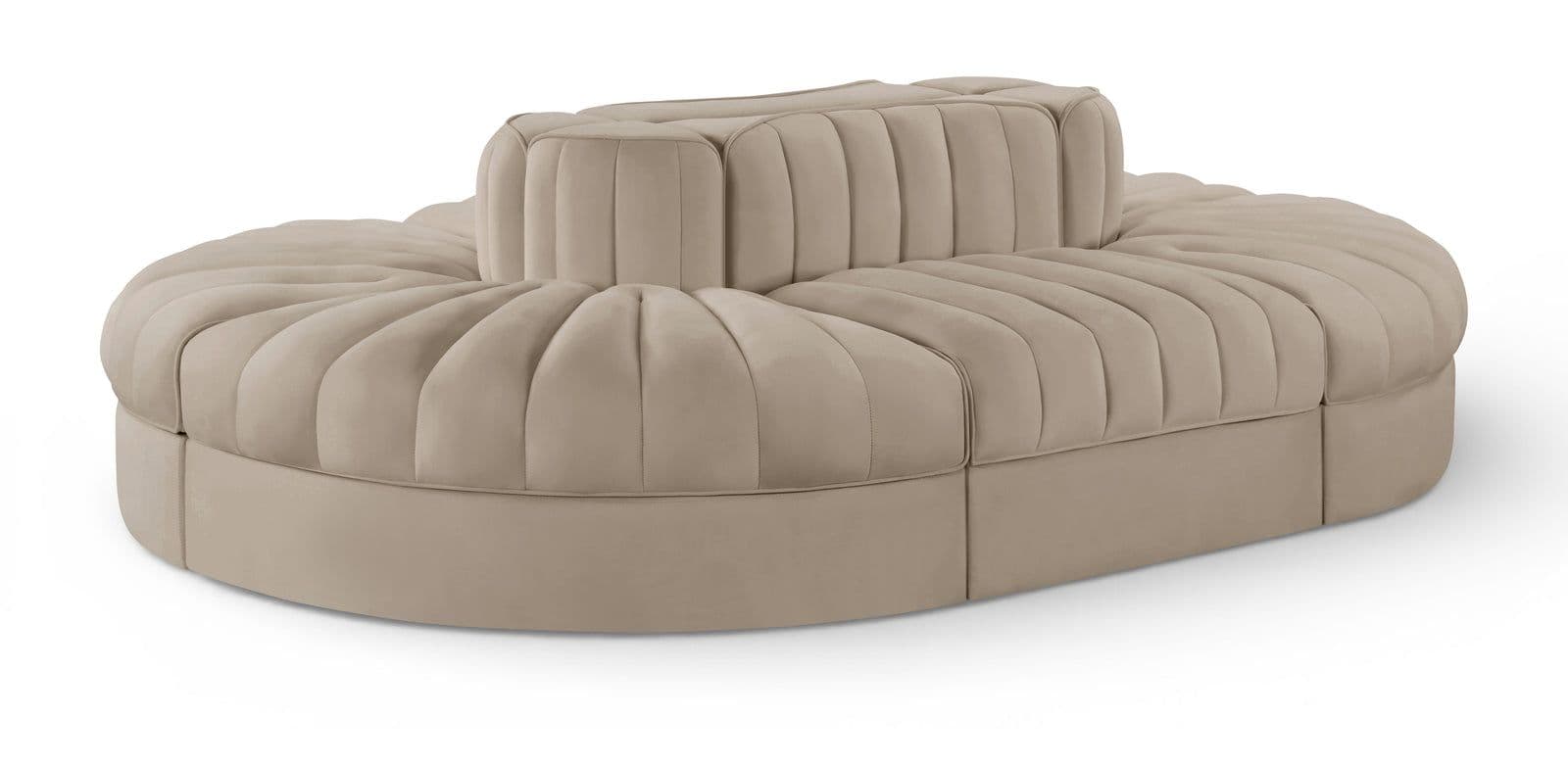 Talia Beige Velvet Performance Fabric Upholstered Sectional, 6-Piece (Style 3)