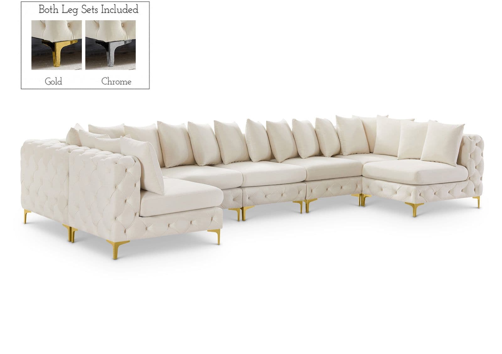 Monroe 169" Cream Velvet Upholstered Sectional, 7-Piece