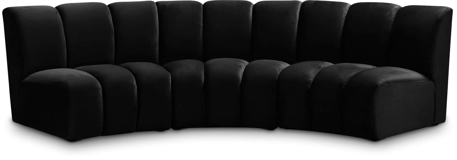 Isolde 119" Black Velvet Upholstered Sectional, 3-Piece
