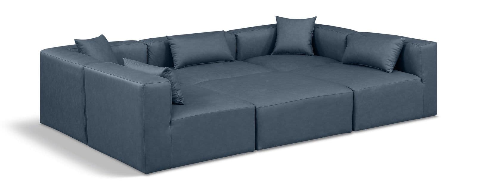 Farrah 108" Navy Vegan Leather Upholstered Sectional, 6-Piece