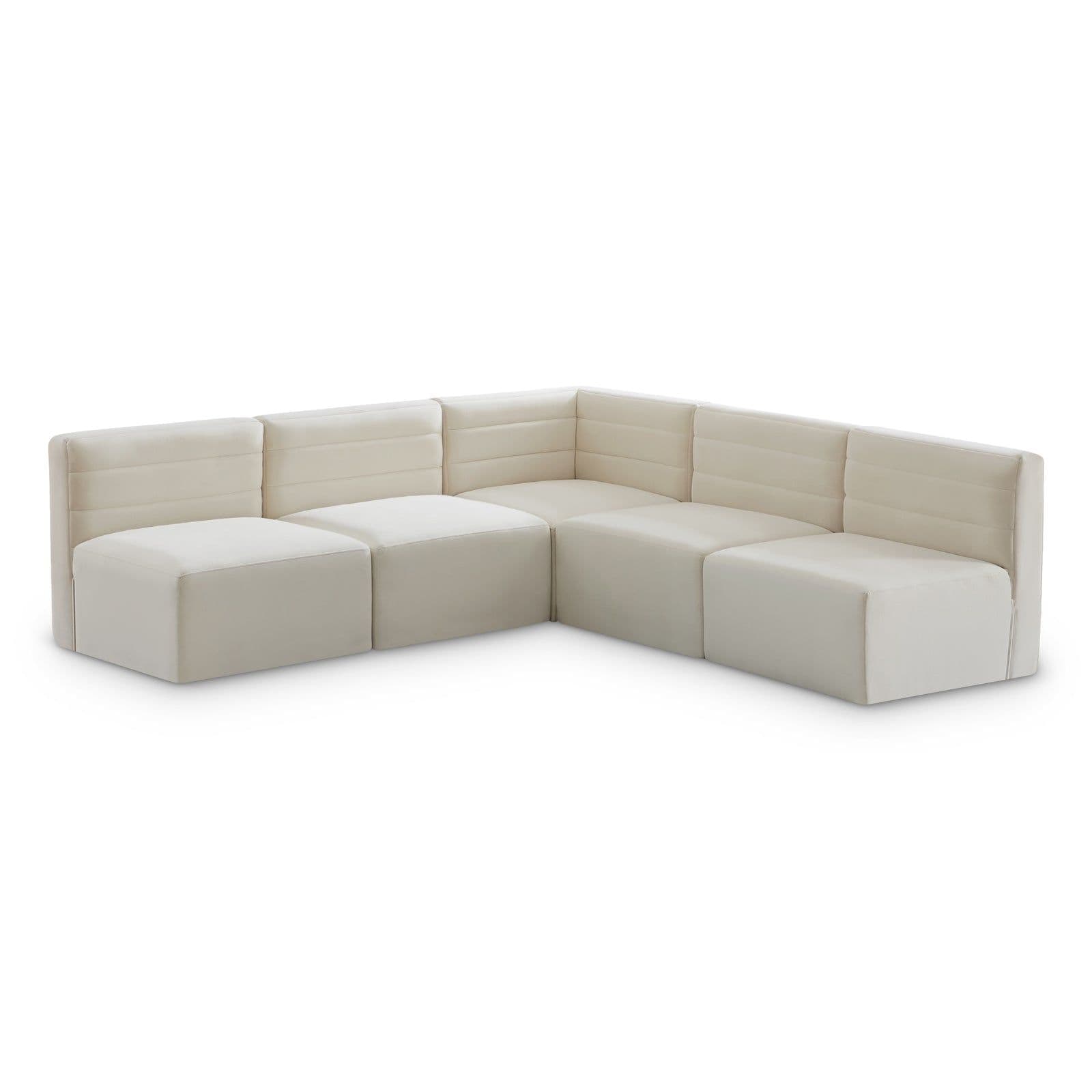 Opal 94" Cream Velvet Upholstered Comfort Sectional, 5-Piece