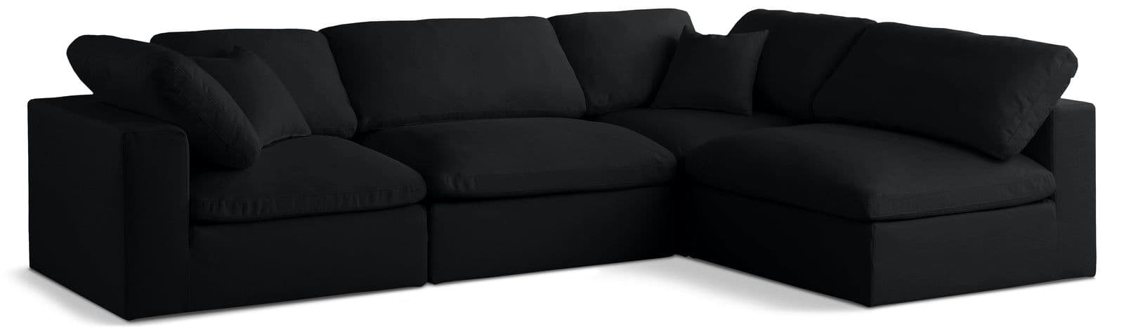 Selene 105" Black Velvet Upholstered Standard Comfort Sectional, 4-Piece (Style 2)