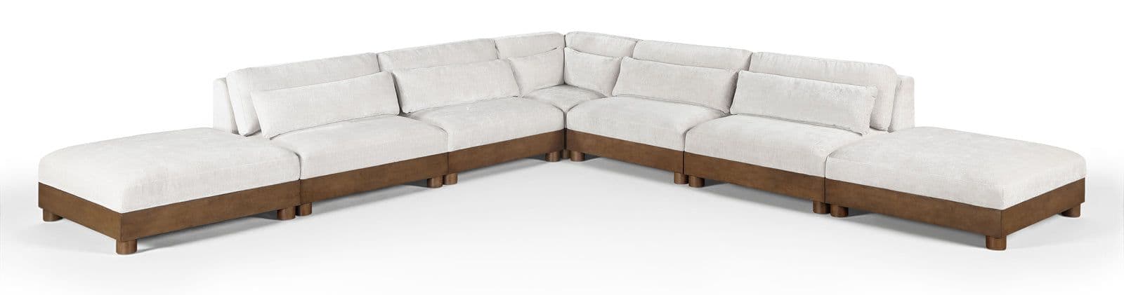 Kira 160" Cream Chenille Fabric Upholstered Sectional, 7-Piece