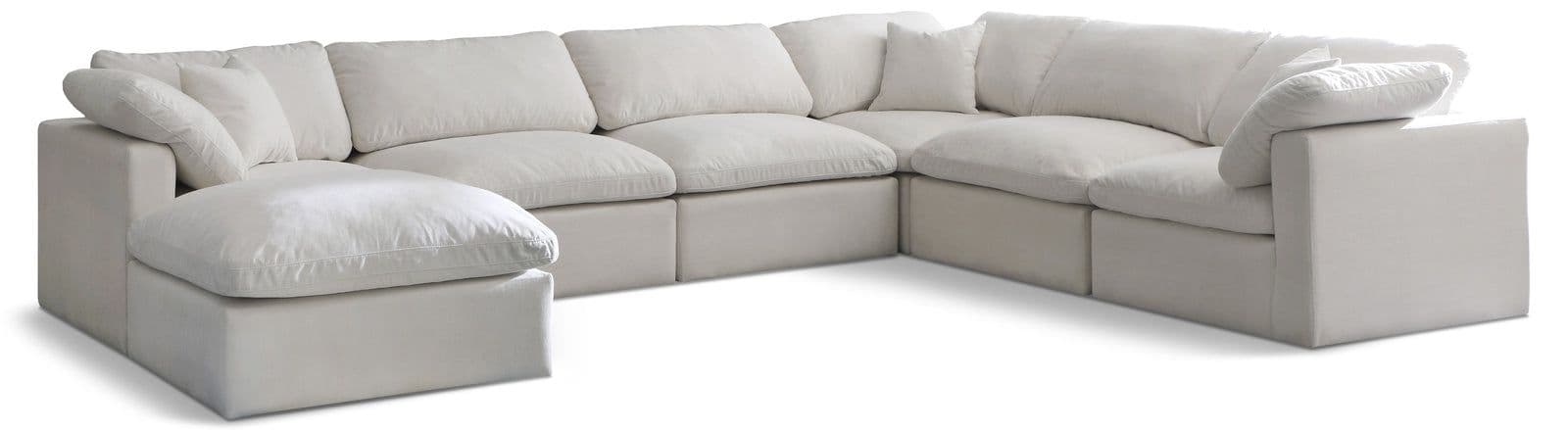 Selene 140" Cream Velvet Upholstered Standard Comfort Sectional, 7-Piece