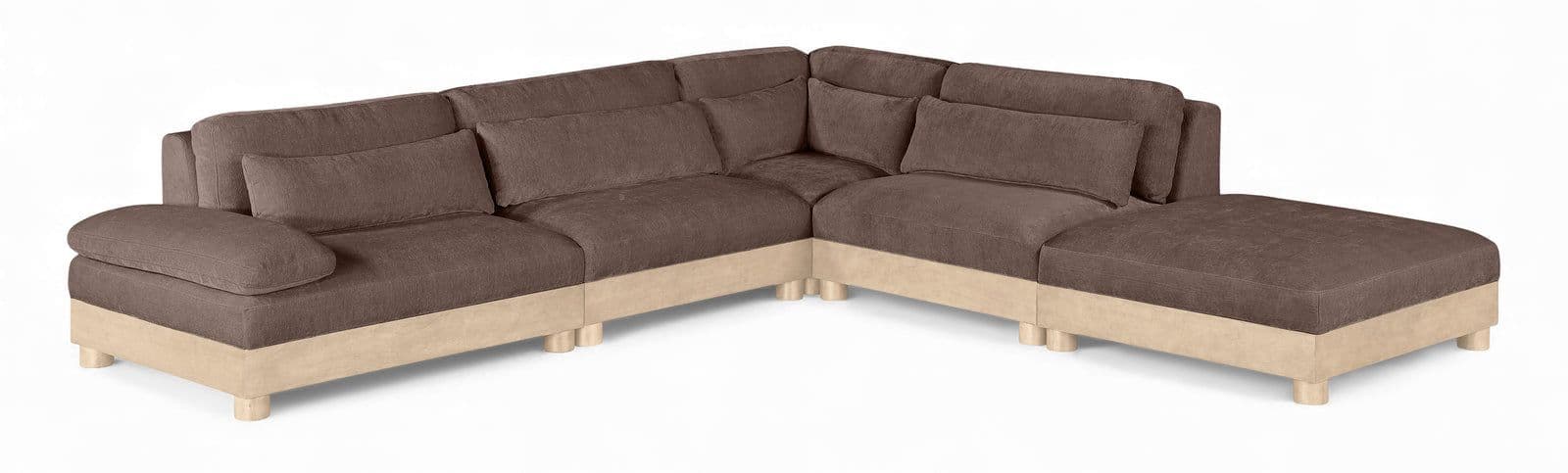 Kira 120" Brown Chenille Fabric Upholstered Modular Sectional, 5-Piece