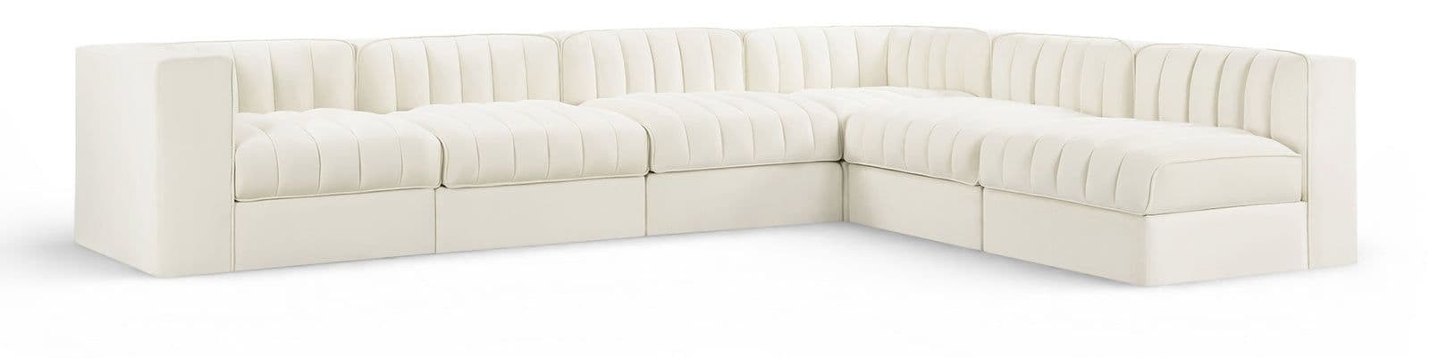 Talia Cream Velvet Performance Fabric Upholstered Sectional, 6-Piece (Style 2)