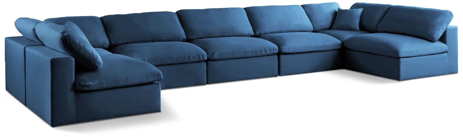 Selene 175" Navy Velvet Upholstered Standard Comfort Sectional, 7-Piece