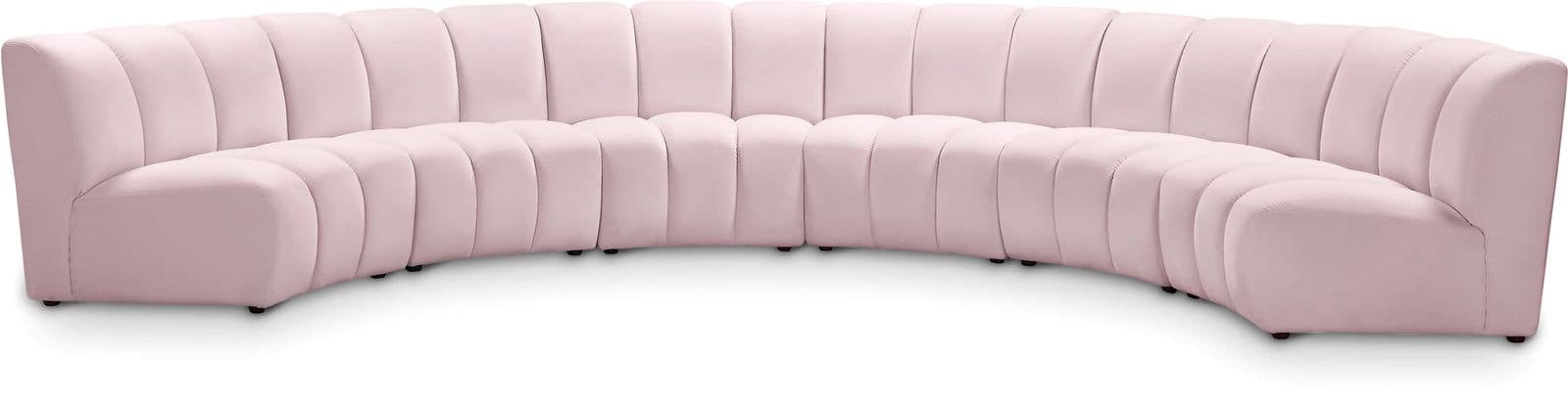 Isolde 176" Pink Velvet Upholstered Sectional, 6-Piece