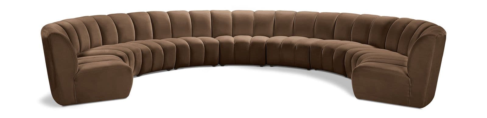 Isolde 183" Brown Velvet Upholstered Sectional, 9-Piece